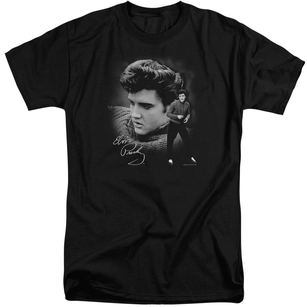AN OFFCIALLY LICENSED ELVIS PRESLEY SWEATER MEN'S TALL FIT T-SHIRT BLACK