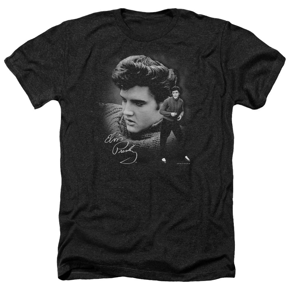 AN OFFCIALLY LICENSED ELVIS PRESLEY SWEATER MEN'S HEATHER T-SHIRT CHARCOAL