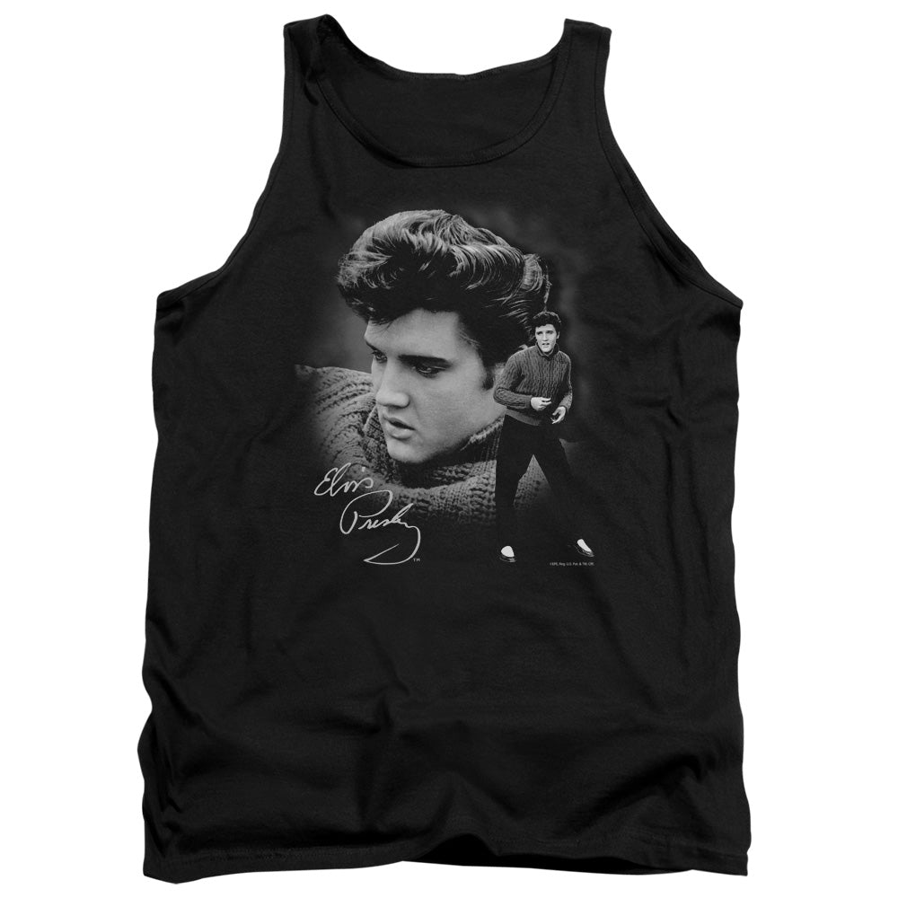 AN OFFCIALLY LICENSED ELVIS PRESLEY SWEATER ADULT UNISEX TANK TOP BLACK
