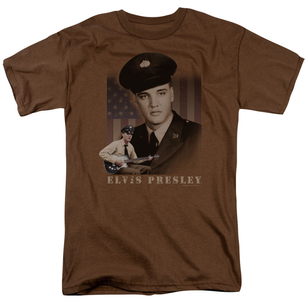 AN OFFCIALLY LICENSED ELVIS PRESLEY GI ELVIS MEN'S REGULAR FIT T-SHIRT COFFEE