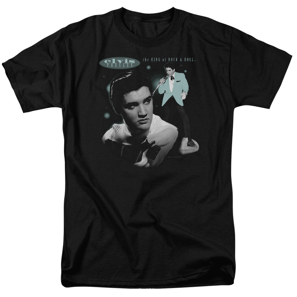 AN OFFCIALLY LICENSED ELVIS PRESLEY TEAL PORTRAIT MEN'S REGULAR FIT T-SHIRT BLACK