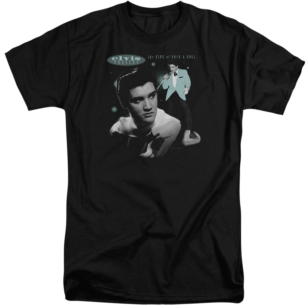 AN OFFCIALLY LICENSED ELVIS PRESLEY TEAL PORTRAIT MEN'S TALL FIT T-SHIRT BLACK