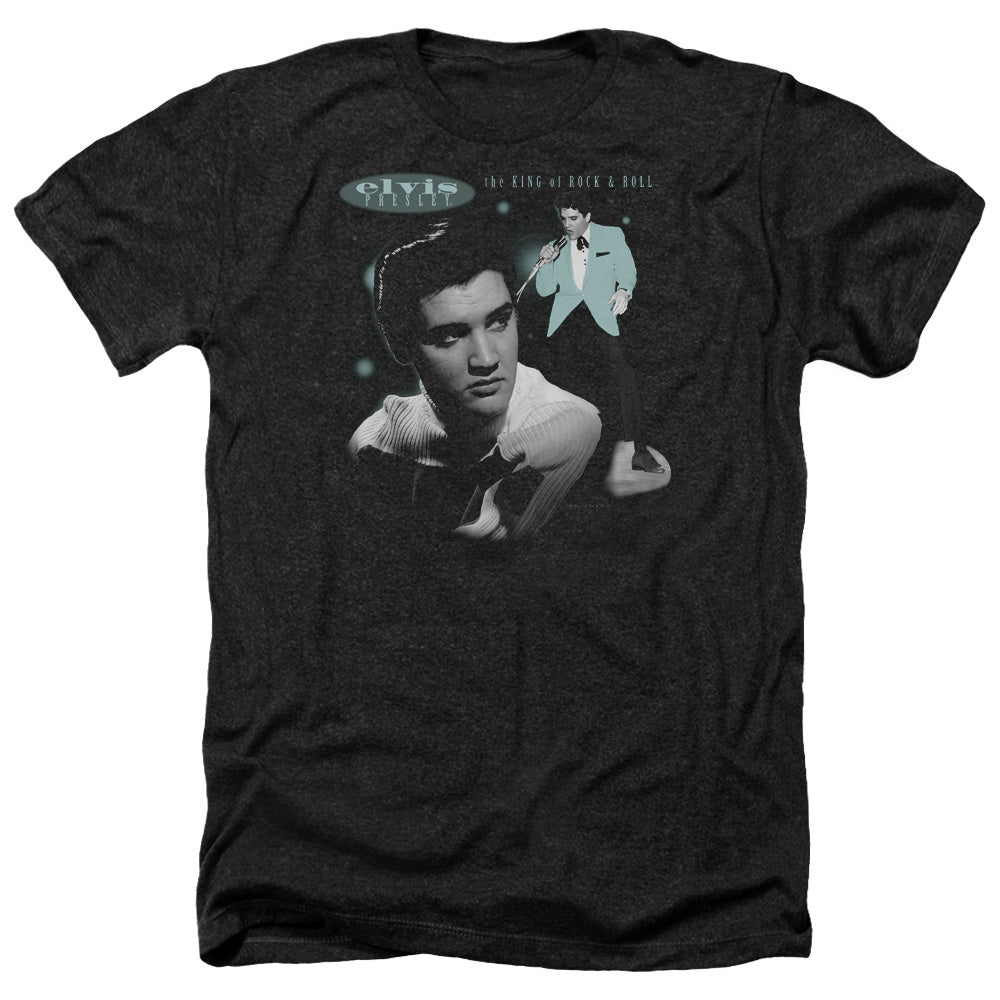 AN OFFCIALLY LICENSED ELVIS PRESLEY TEAL PORTRAIT MEN'S HEATHER T-SHIRT CHARCOAL