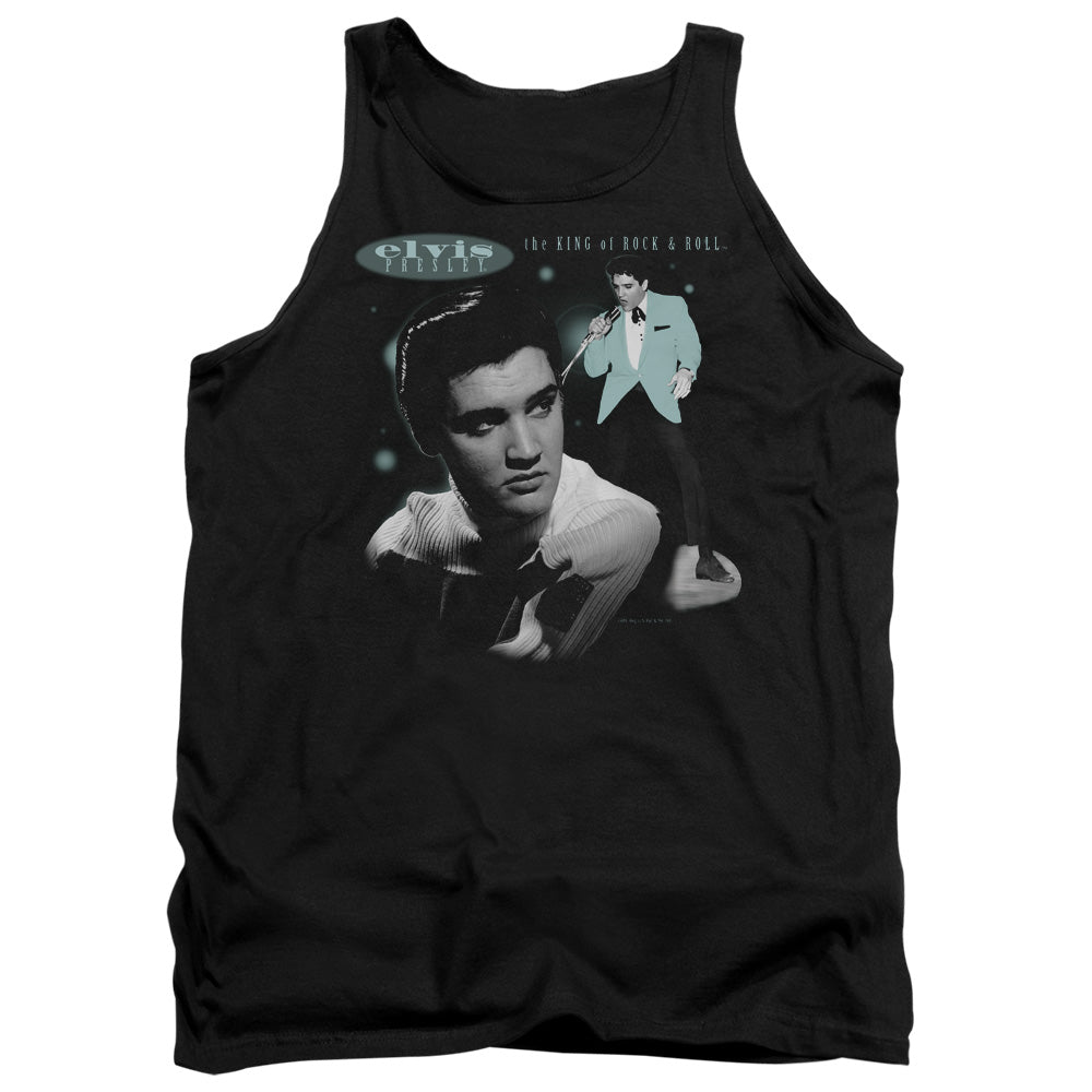 AN OFFCIALLY LICENSED ELVIS PRESLEY TEAL PORTRAIT ADULT UNISEX TANK TOP BLACK