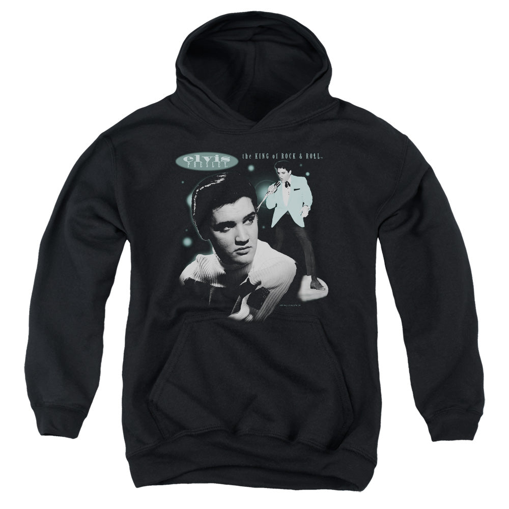 AN OFFCIALLY LICENSED ELVIS PRESLEY TEAL PORTRAIT YOUTH HOODIE BLACK