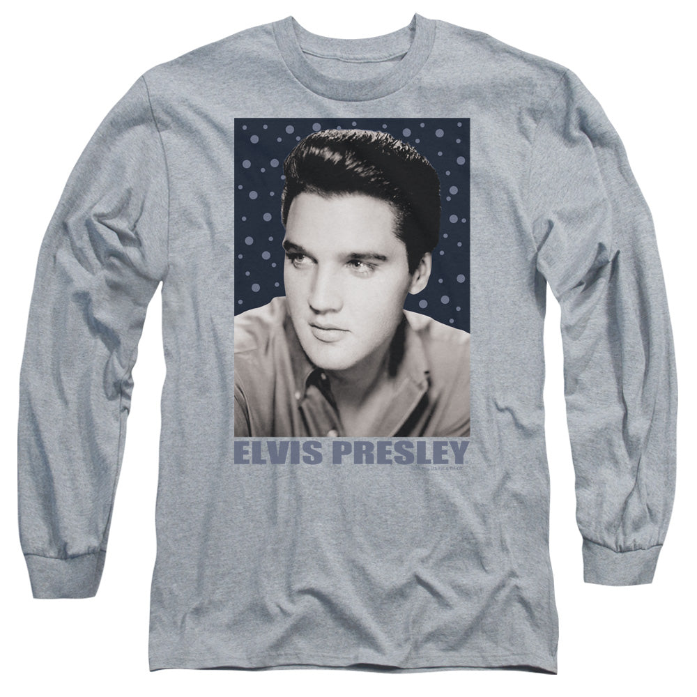 AN OFFCIALLY LICENSED ELVIS PRESLEY BLUE SPARKLE MEN'S LONG SLEEVE T-SHIRT ATHLETIC HEATHER