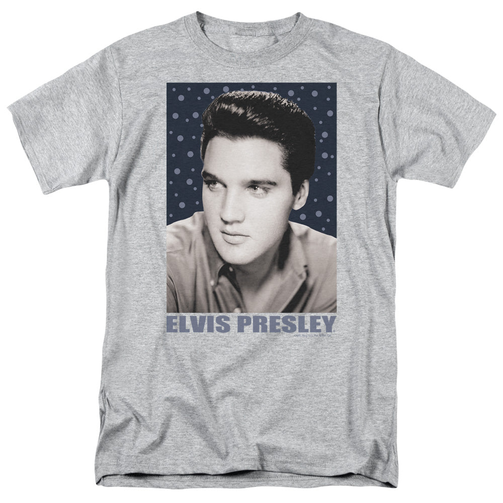 AN OFFCIALLY LICENSED ELVIS PRESLEY BLUE SPARKLE MEN'S REGULAR FIT T-SHIRT ATHLETIC HEATHER
