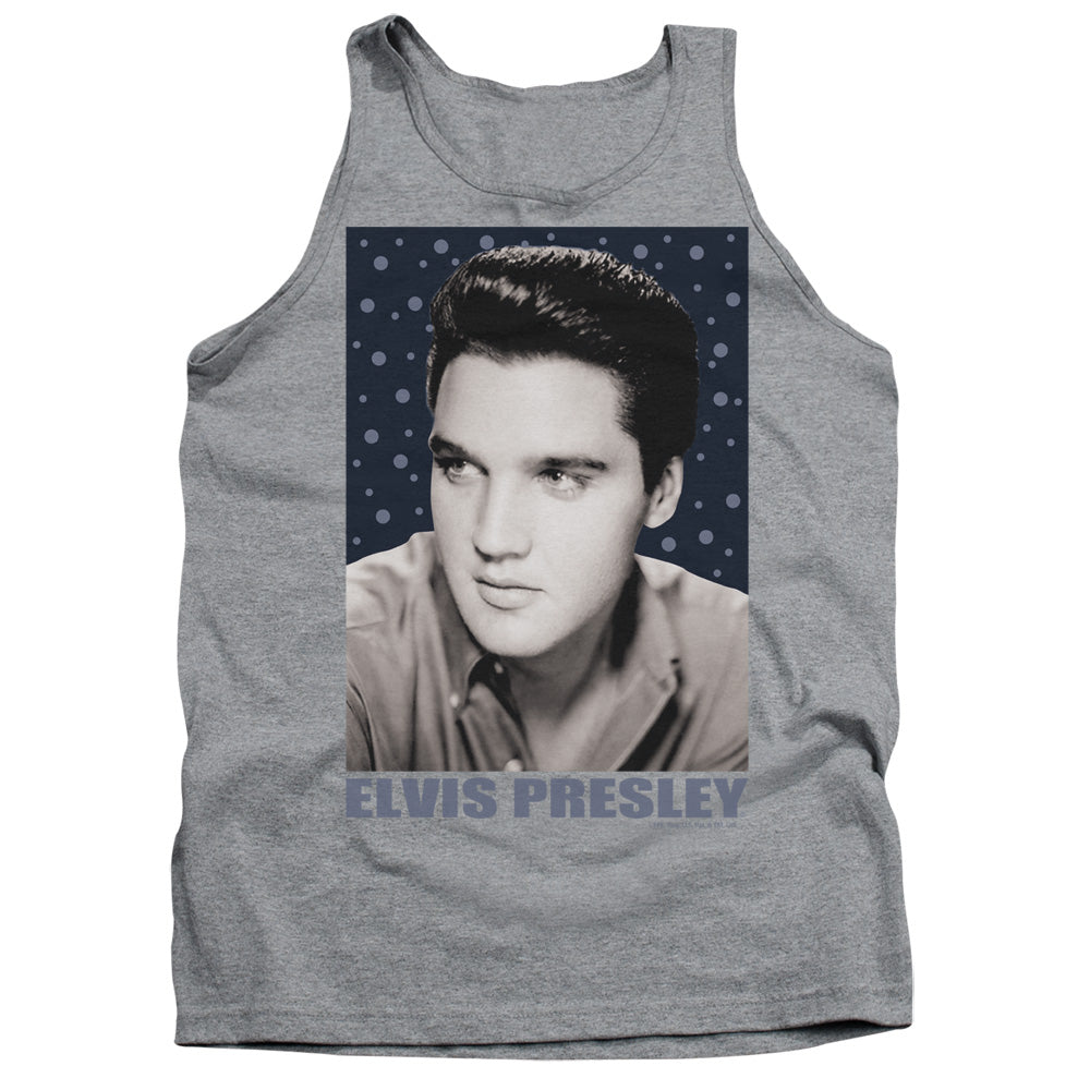 AN OFFCIALLY LICENSED ELVIS PRESLEY BLUE SPARKLE ADULT UNISEX TANK TOP ATHLETIC HEATHER