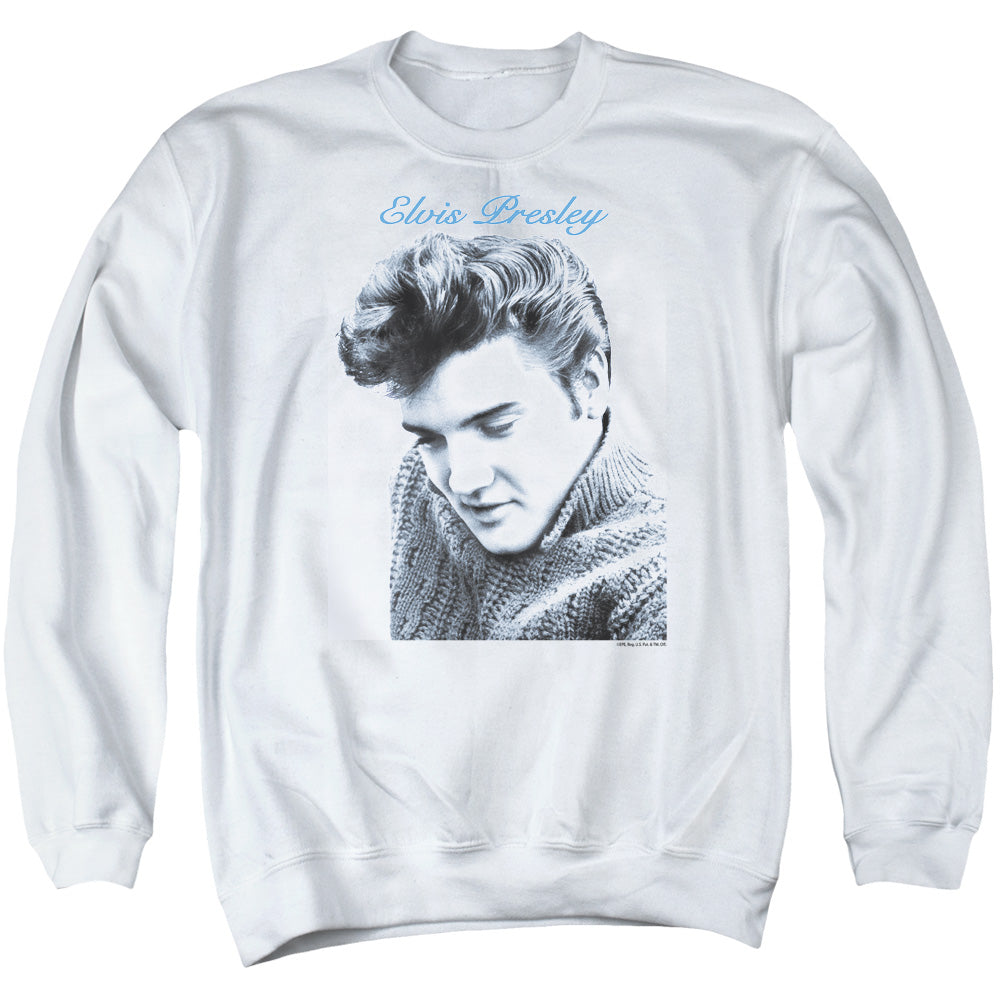 AN OFFCIALLY LICENSED ELVIS PRESLEY SCRIPT SWEATER ADULT UNISEX CREWNECK SWEATSHIRT WHITE