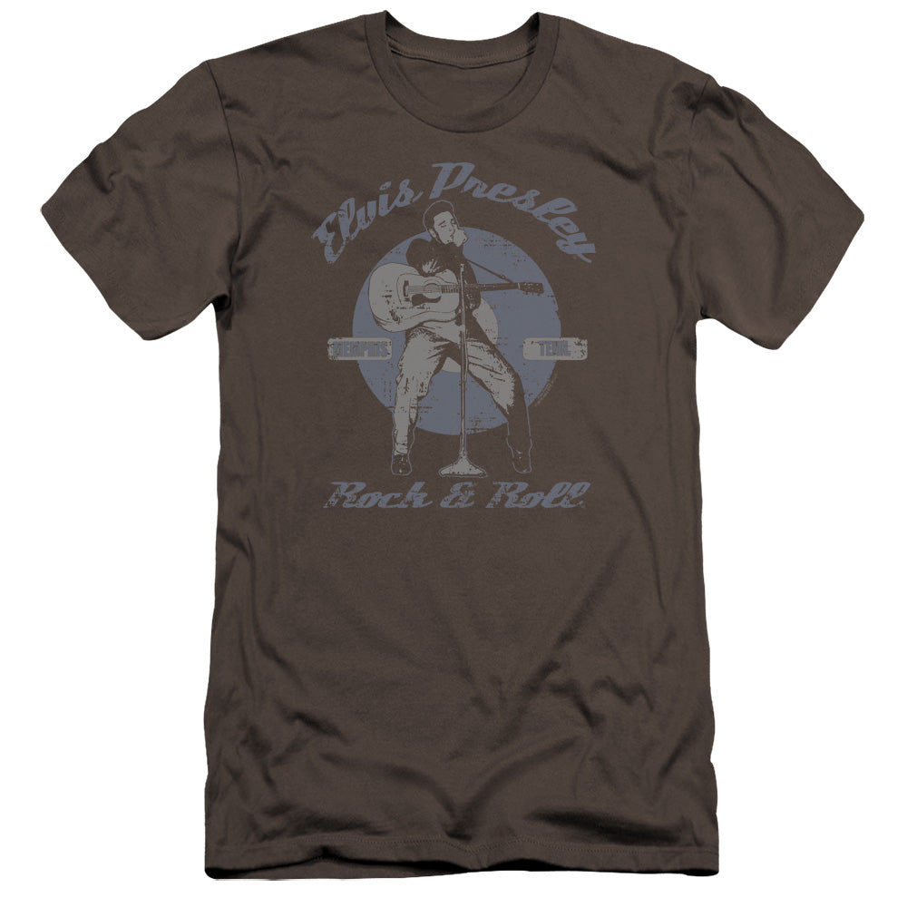 AN OFFCIALLY LICENSED ELVIS PRESLEY ROCK & ROLL MEN'S PREMIUM SLIM FIT T-SHIRT CHARCOAL