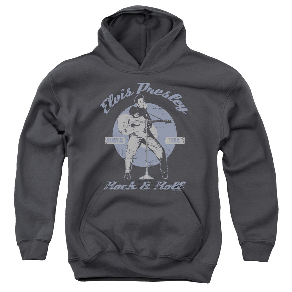 AN OFFCIALLY LICENSED ELVIS PRESLEY ROCK & ROLL YOUTH HOODIE CHARCOAL