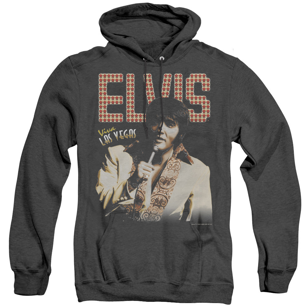 AN OFFCIALLY LICENSED ELVIS PRESLEY VIVA STAR ADULT UNISEX HEATHER PULLOVER HOODIE BLACK