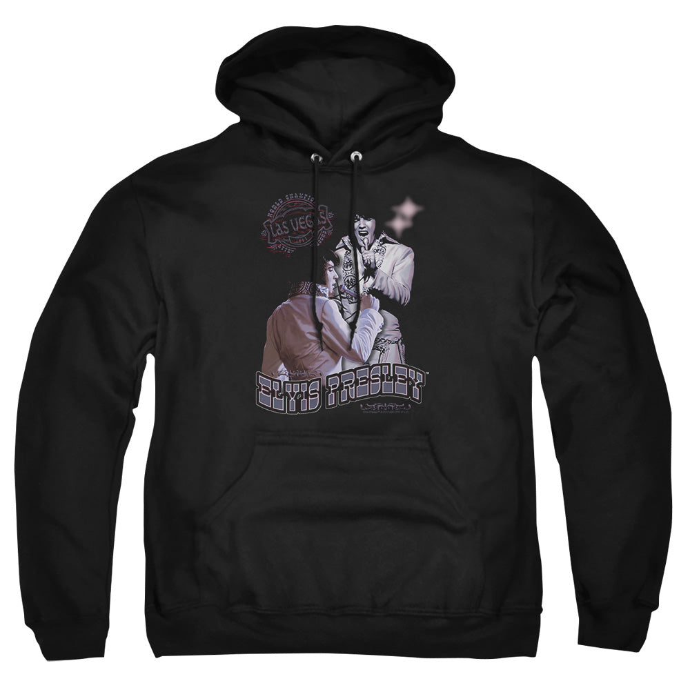 AN OFFCIALLY LICENSED ELVIS PRESLEY VIOLET VEGAS ADULT UNISEX PULLOVER HOODIE BLACK