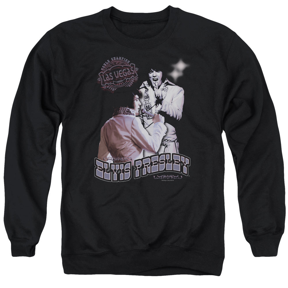 AN OFFCIALLY LICENSED ELVIS PRESLEY VIOLET VEGAS ADULT UNISEX CREWNECK SWEATSHIRT BLACK