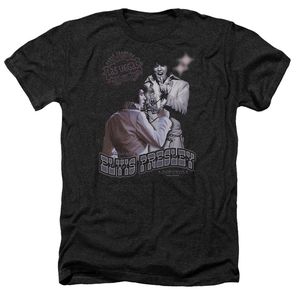 AN OFFCIALLY LICENSED ELVIS PRESLEY VIOLET VEGAS MEN'S HEATHER T-SHIRT CHARCOAL