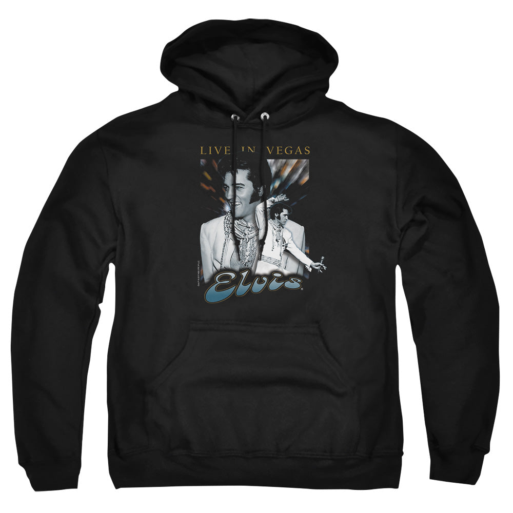 AN OFFCIALLY LICENSED ELVIS PRESLEY LIVE IN VEGAS ADULT UNISEX PULLOVER HOODIE BLACK