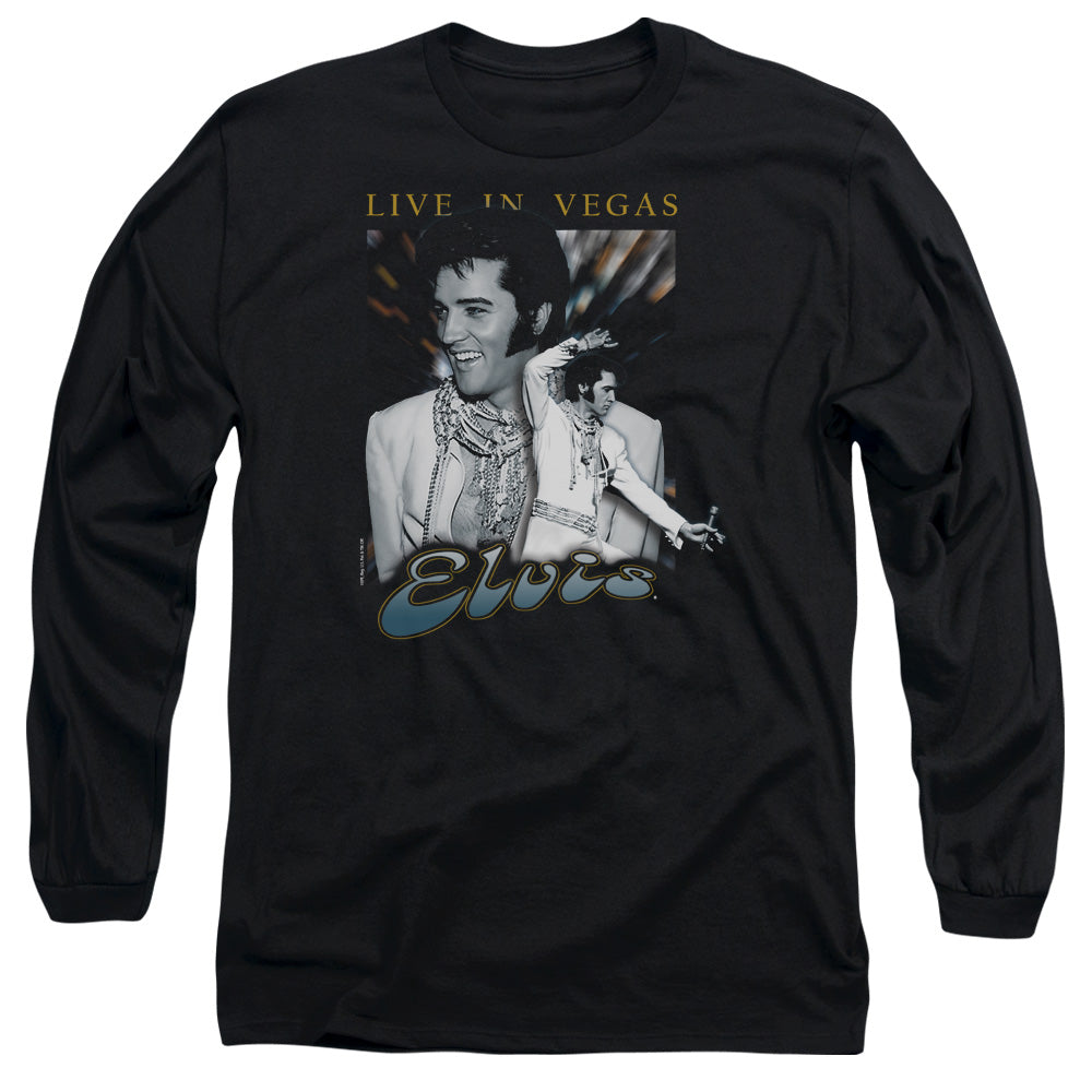 AN OFFCIALLY LICENSED ELVIS PRESLEY LIVE IN VEGAS MEN'S LONG SLEEVE T-SHIRT BLACK