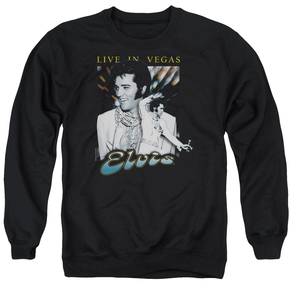AN OFFCIALLY LICENSED ELVIS PRESLEY LIVE IN VEGAS ADULT UNISEX CREWNECK SWEATSHIRT BLACK