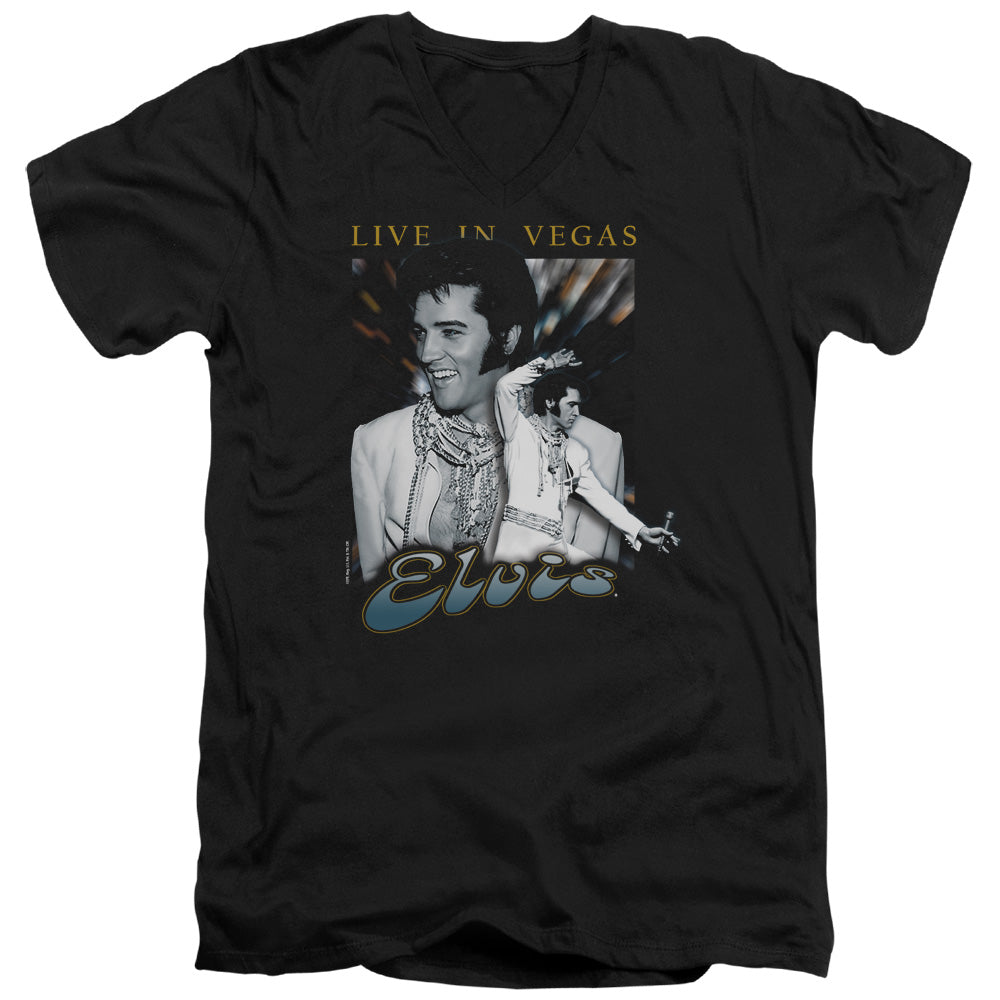 AN OFFCIALLY LICENSED ELVIS PRESLEY LIVE IN VEGAS MEN'S V-NECK T-SHIRT BLACK