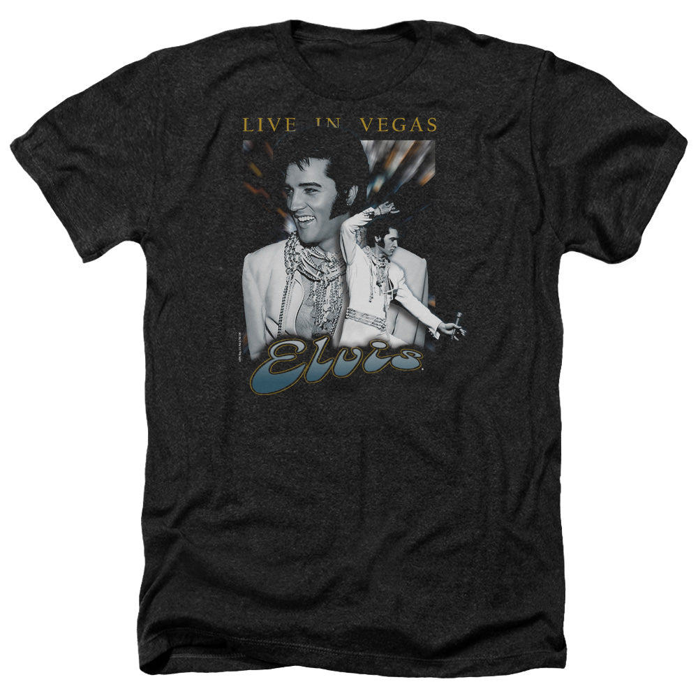 AN OFFCIALLY LICENSED ELVIS PRESLEY LIVE IN VEGAS MEN'S HEATHER T-SHIRT CHARCOAL