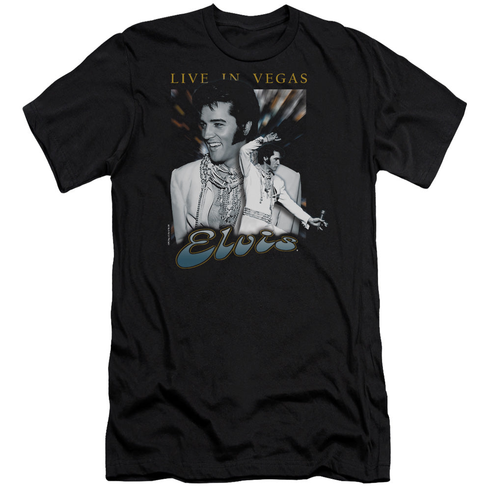 AN OFFCIALLY LICENSED ELVIS PRESLEY LIVE IN VEGAS MEN'S PREMIUM SLIM FIT T-SHIRT BLACK