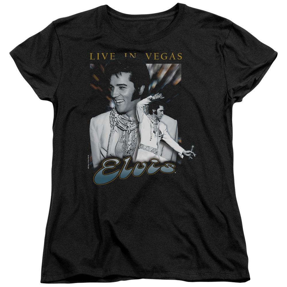 AN OFFCIALLY LICENSED ELVIS PRESLEY LIVE IN VEGAS WOMEN'S REGULAR FIT T-SHIRT BLACK