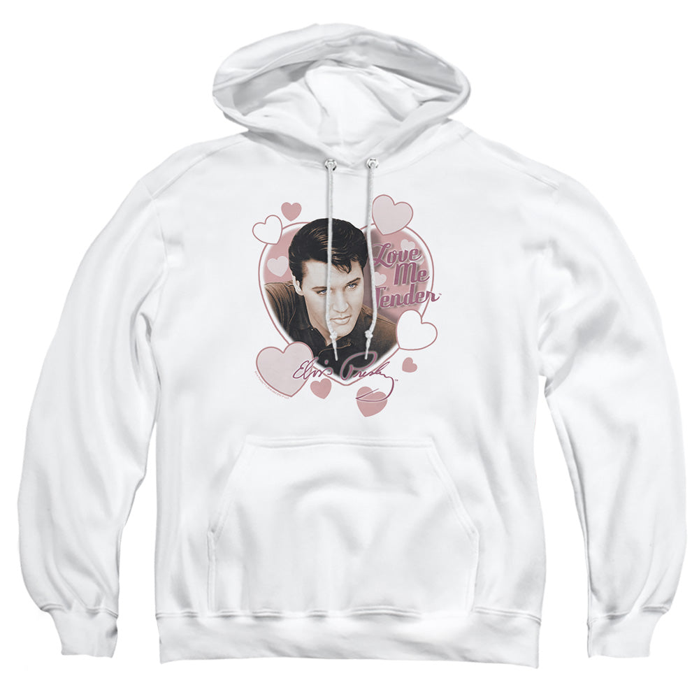 AN OFFCIALLY LICENSED ELVIS PRESLEY LOVE ME TENDER ADULT UNISEX PULLOVER HOODIE WHITE