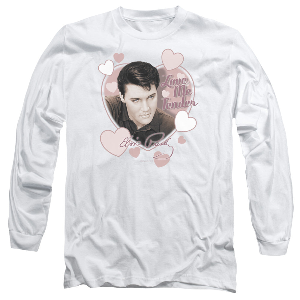 AN OFFCIALLY LICENSED ELVIS PRESLEY LOVE ME TENDER MEN'S LONG SLEEVE T-SHIRT WHITE