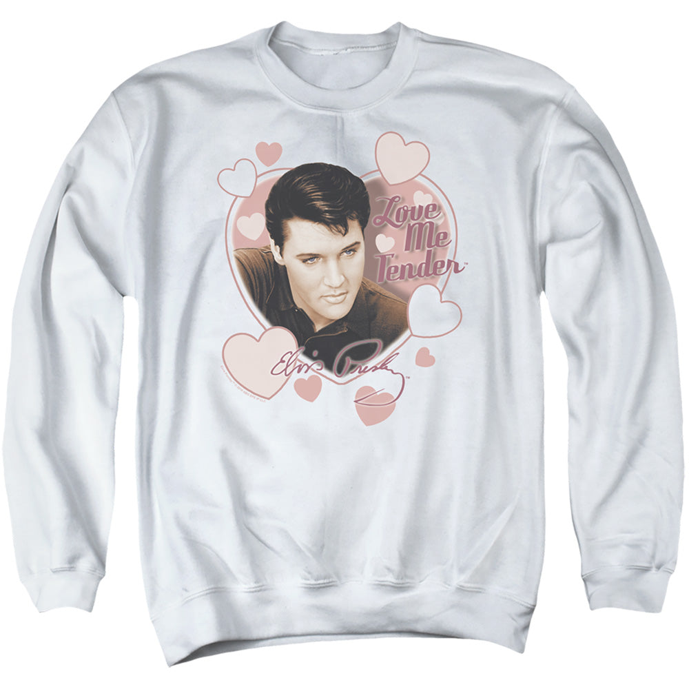 AN OFFCIALLY LICENSED ELVIS PRESLEY LOVE ME TENDER ADULT UNISEX CREWNECK SWEATSHIRT WHITE