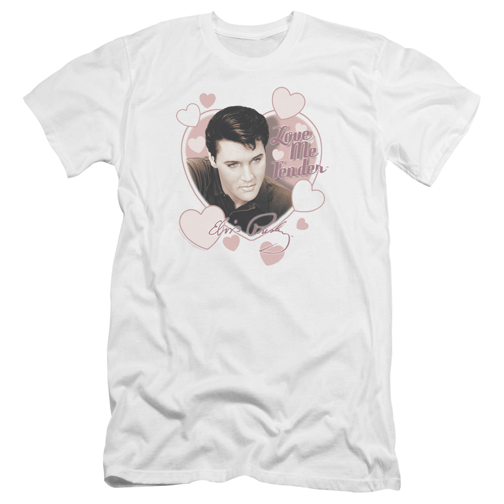 AN OFFCIALLY LICENSED ELVIS PRESLEY LOVE ME TENDER MEN'S PREMIUM SLIM FIT T-SHIRT WHITE