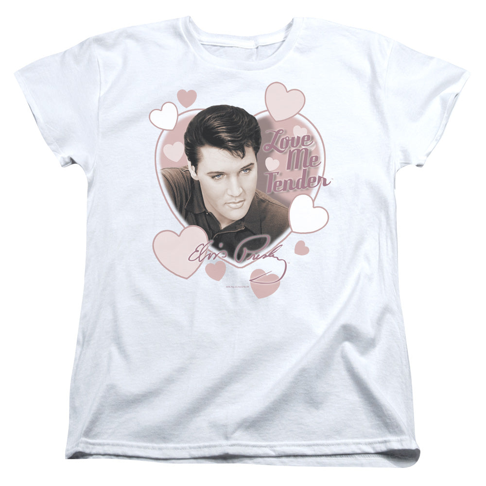 AN OFFCIALLY LICENSED ELVIS PRESLEY LOVE ME TENDER WOMEN'S REGULAR FIT T-SHIRT WHITE