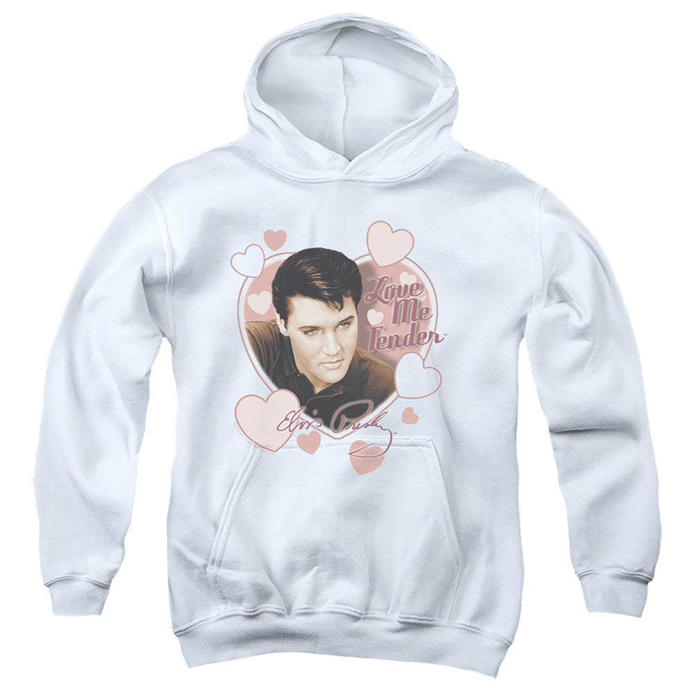 AN OFFCIALLY LICENSED ELVIS PRESLEY LOVE ME TENDER YOUTH HOODIE WHITE