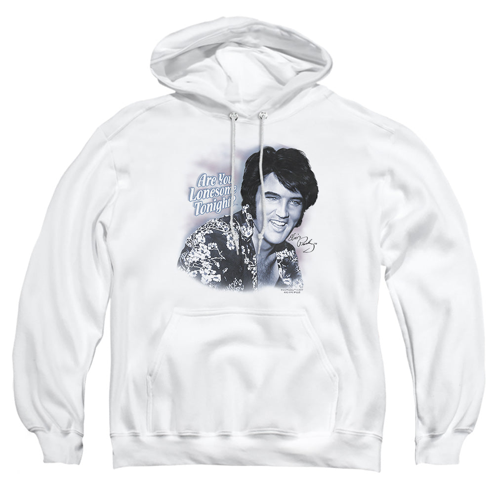 AN OFFCIALLY LICENSED ELVIS PRESLEY LONESOME TONIGHT ADULT UNISEX PULLOVER HOODIE WHITE