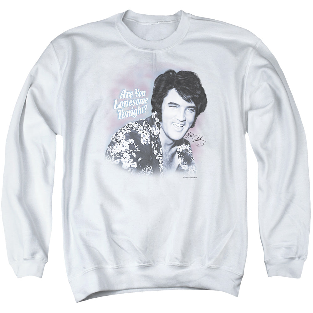 AN OFFCIALLY LICENSED ELVIS PRESLEY LONESOME TONIGHT ADULT UNISEX CREWNECK SWEATSHIRT WHITE