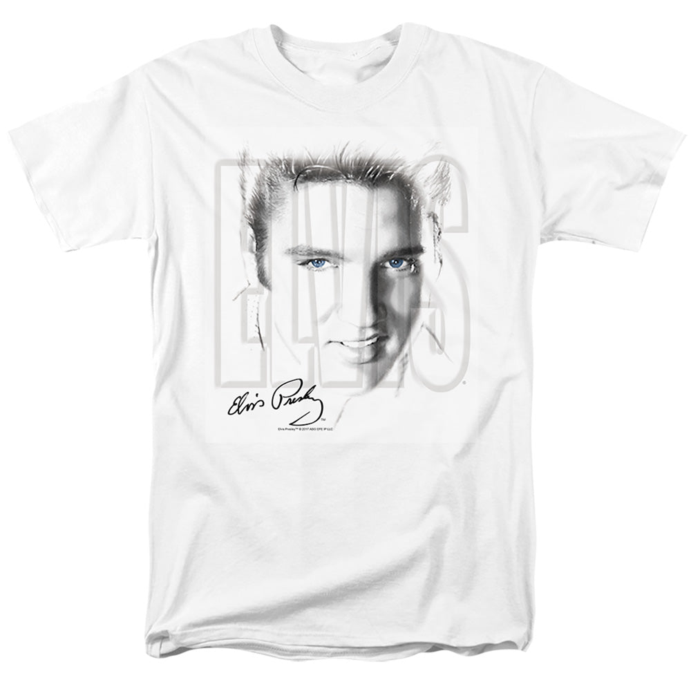 AN OFFCIALLY LICENSED ELVIS PRESLEY BLUE EYES MEN'S REGULAR FIT T-SHIRT WHITE