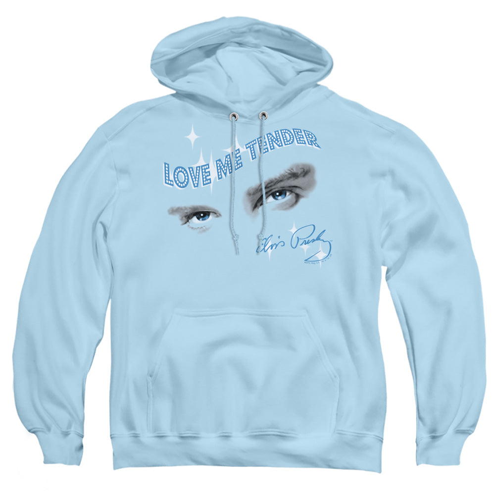 AN OFFCIALLY LICENSED ELVIS PRESLEY TENDER EYES ADULT UNISEX PULLOVER HOODIE LIGHT BLUE