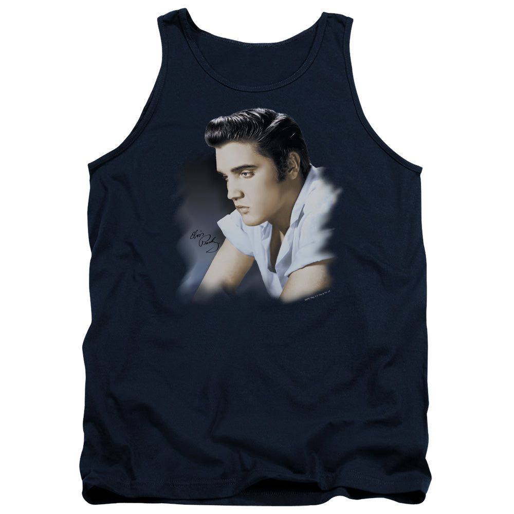 AN OFFCIALLY LICENSED ELVIS PRESLEY BLUE PROFILE ADULT UNISEX TANK TOP NAVY