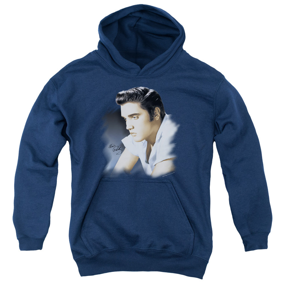 AN OFFCIALLY LICENSED ELVIS PRESLEY BLUE PROFILE YOUTH HOODIE NAVY