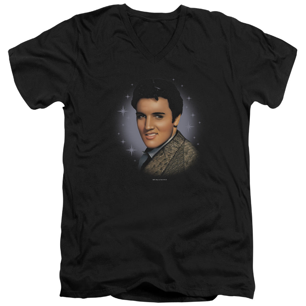 AN OFFCIALLY LICENSED ELVIS PRESLEY STARLITE MEN'S V-NECK T-SHIRT BLACK