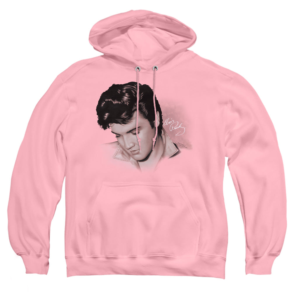 AN OFFCIALLY LICENSED ELVIS PRESLEY LOOKING DOWN ADULT UNISEX PULLOVER HOODIE PINK
