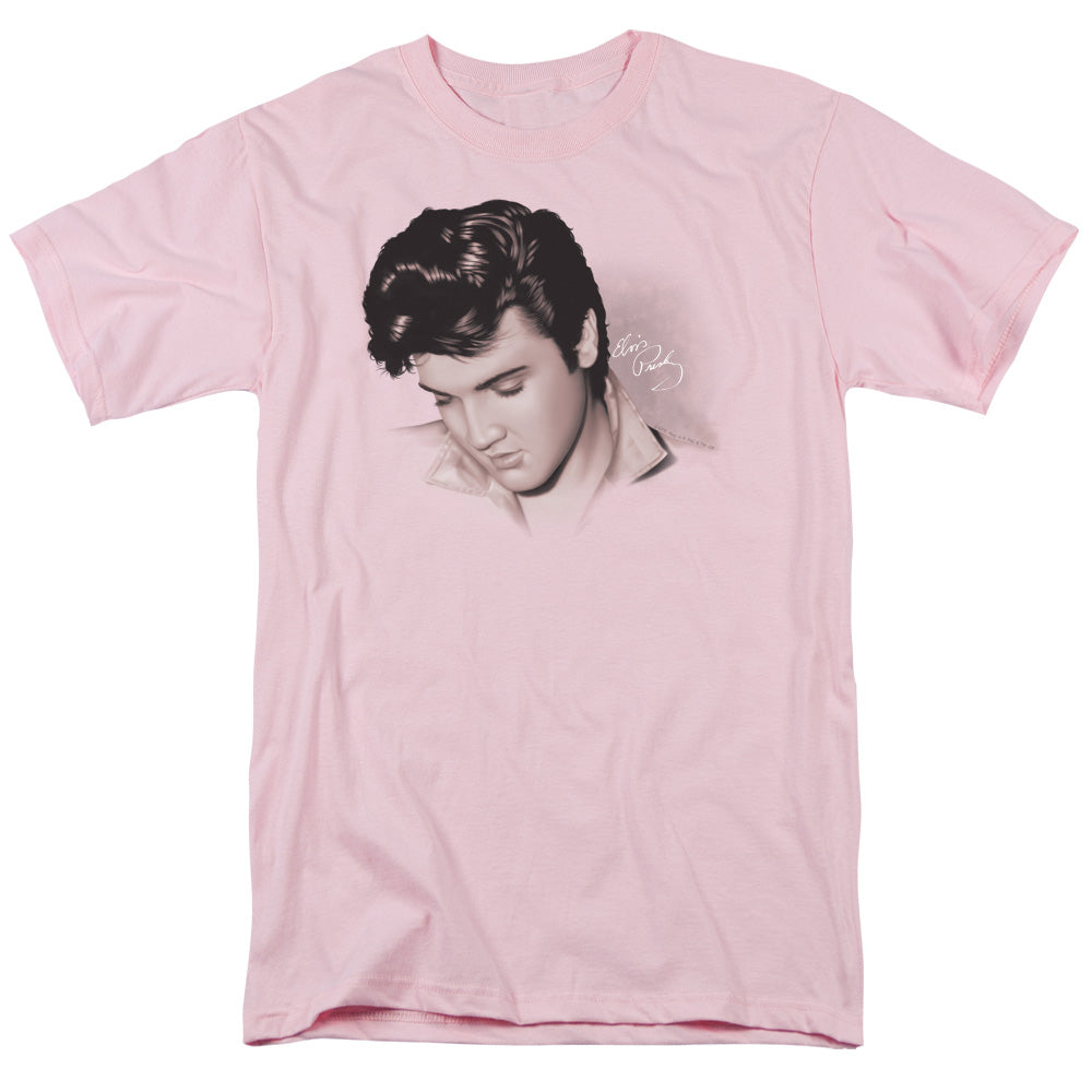 AN OFFCIALLY LICENSED ELVIS PRESLEY LOOKING DOWN MEN'S REGULAR FIT T-SHIRT PINK