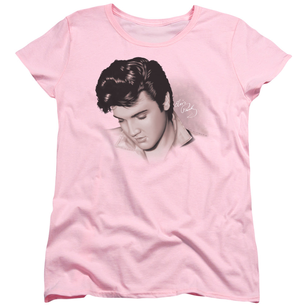 AN OFFCIALLY LICENSED ELVIS PRESLEY LOOKING DOWN WOMEN'S REGULAR FIT T-SHIRT PINK