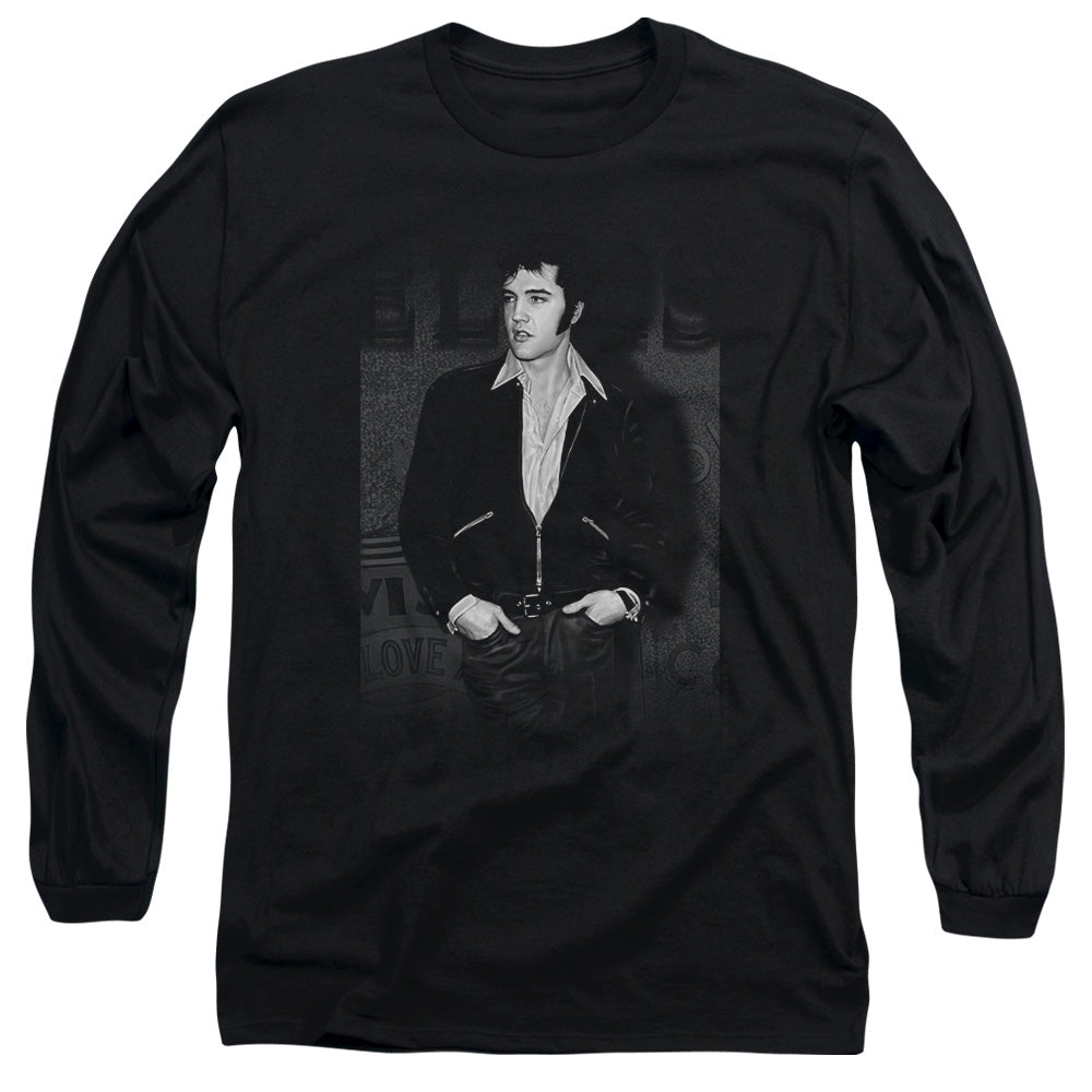 AN OFFCIALLY LICENSED ELVIS PRESLEY JUST COOL MEN'S LONG SLEEVE T-SHIRT BLACK