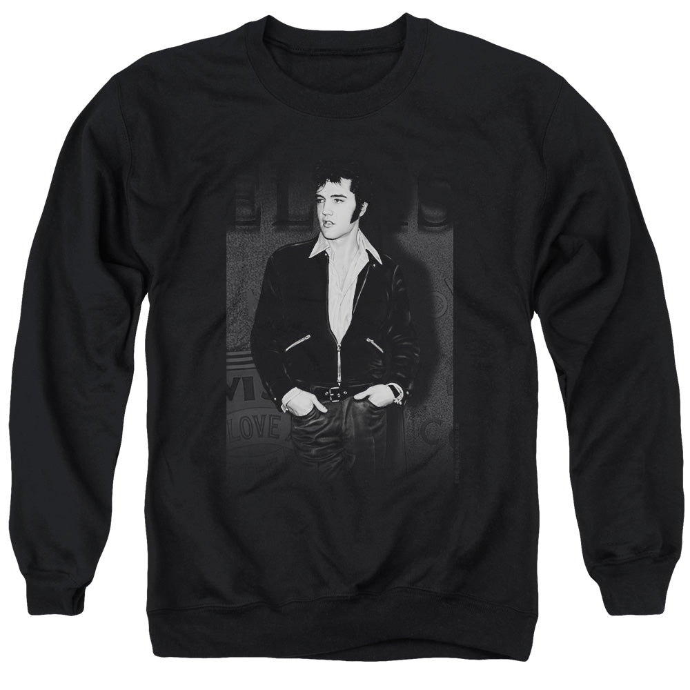 AN OFFCIALLY LICENSED ELVIS PRESLEY JUST COOL ADULT UNISEX CREWNECK SWEATSHIRT BLACK