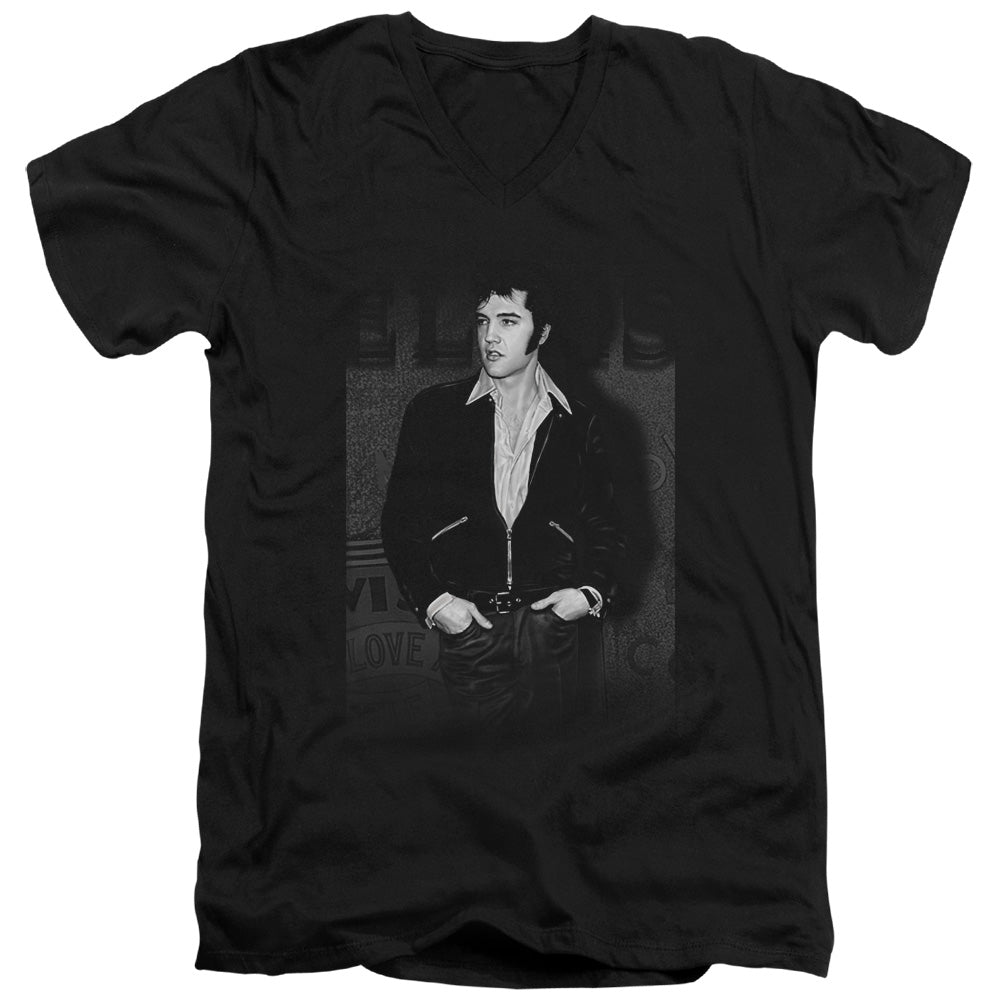 AN OFFCIALLY LICENSED ELVIS PRESLEY JUST COOL MEN'S V-NECK T-SHIRT BLACK
