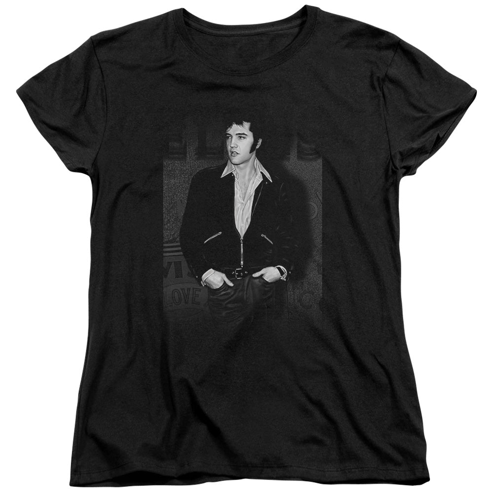 AN OFFCIALLY LICENSED ELVIS PRESLEY JUST COOL WOMEN'S REGULAR FIT T-SHIRT BLACK