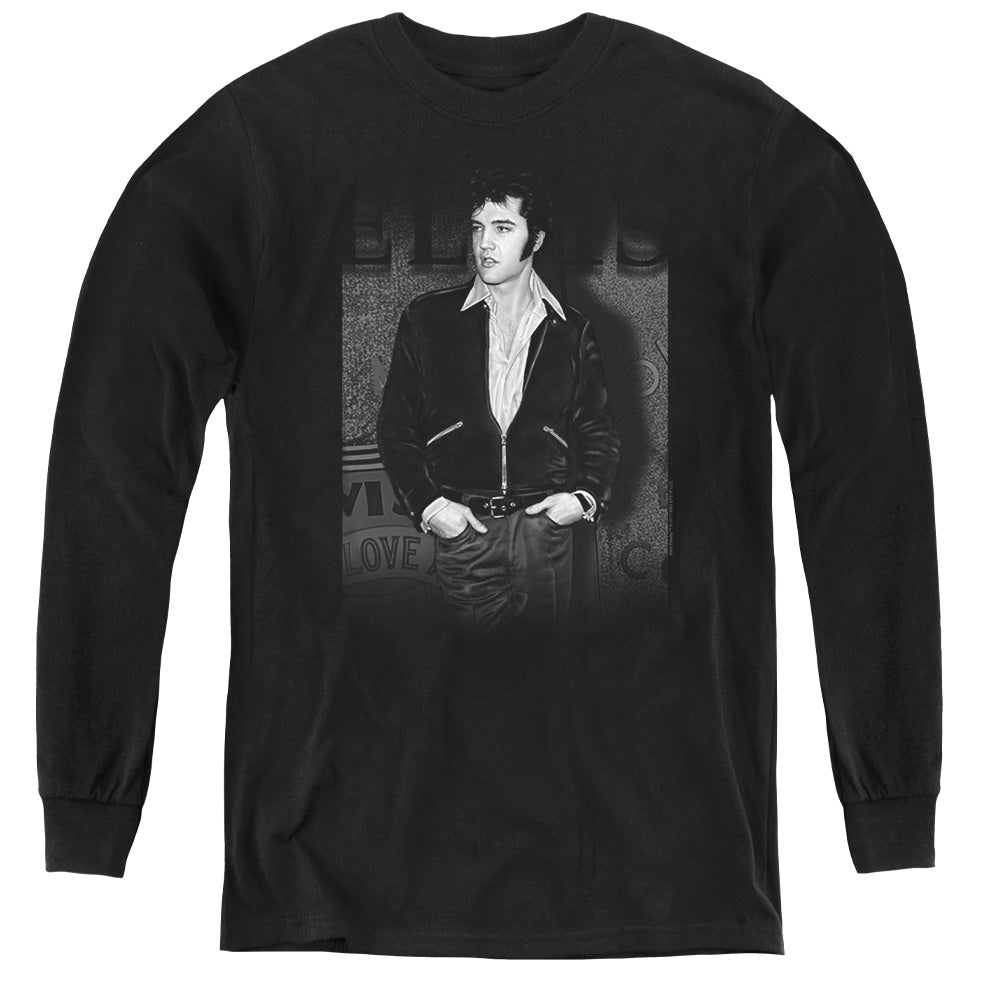 AN OFFCIALLY LICENSED ELVIS PRESLEY JUST COOL YOUTH LONG SLEEVE T-SHIRT BLACK
