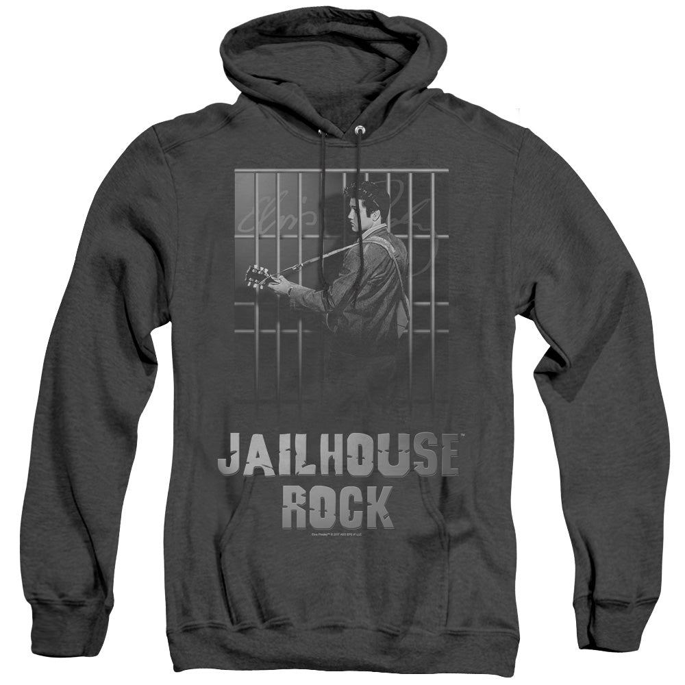 AN OFFCIALLY LICENSED ELVIS PRESLEY JAILHOUSE ROCK ADULT UNISEX HEATHER PULLOVER HOODIE BLACK