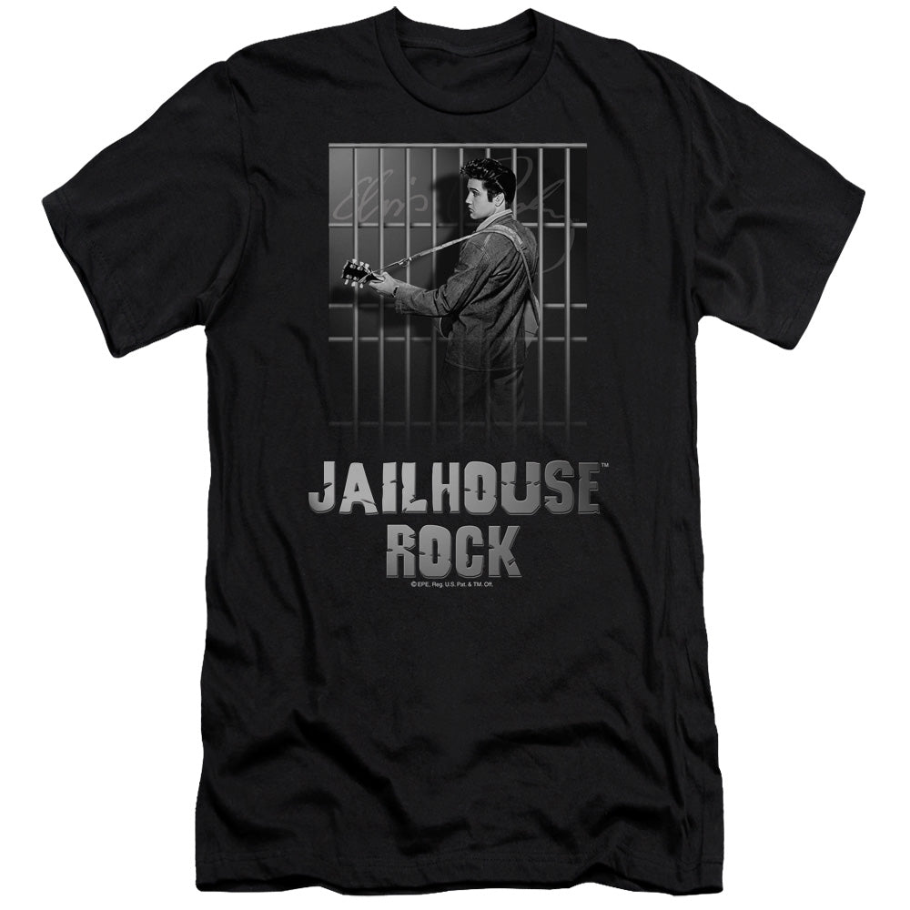 AN OFFCIALLY LICENSED ELVIS PRESLEY JAILHOUSE ROCK MEN'S PREMIUM SLIM FIT T-SHIRT BLACK