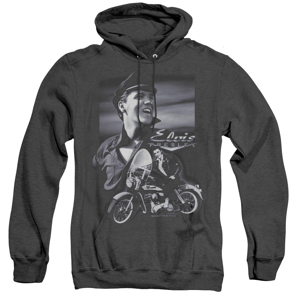 AN OFFCIALLY LICENSED ELVIS PRESLEY MOTORCYCLE ADULT UNISEX HEATHER PULLOVER HOODIE BLACK